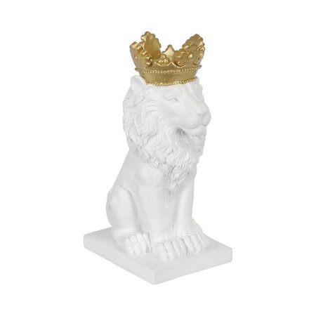 SAGEBROOK HOME Sagebrook Home 15097-02 8 in. Polyresin Lion with Crown Figurine; White & Gold 15097-02